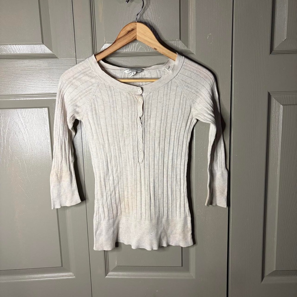 Aeropostale Y2K Cream Ribbed Henley Blouse Long Sleeve Pointelle Top Womens M